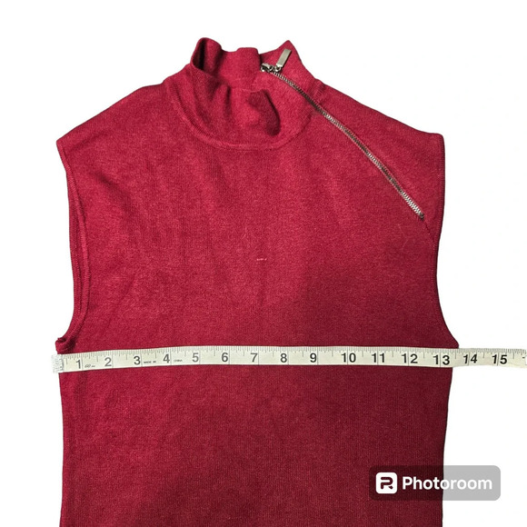 Carmen by Carmen Marc Valvo Mock Neck Zip Shoulder Knit Top - Picture 3 of 5